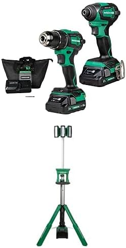Bundle of Metabo HPT 18V MultiVolt™ Cordless Brushless Driver Drill & Impact Driver Combo Kit | KC18DEXQB + Metabo HPT 18V MultiVolt™ Cordless Tripod Work Light | UB18DGQ4