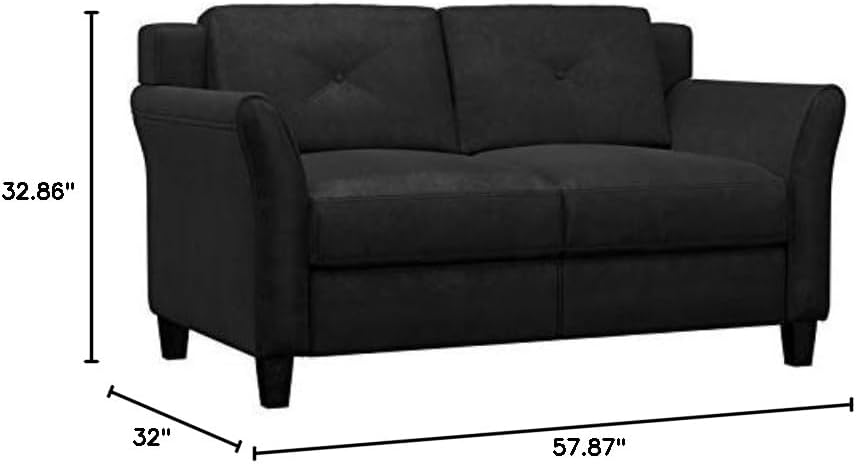 Studio Living Harrington 57.9' Loveseat, Transitional Modern, Pocket Coil Comfort, Easy Assembly, Microfiber Fabric, Black