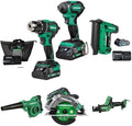 Bundle of Metabo HPT 18V MultiVolt Cordless Brushless Driver Drill & Impact Driver Combo Kit KC18DEXQB + NT1850DG + CR18DAQ4 +C1807DAQ4 + RB18DCQ4