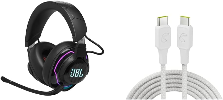 JBL Quantum 910 Wireless Gaming Headset and InfinityLab InstantConnect USB-C to USB-C - 100W PD Ultra-Fast Charging Cable for USB-C Devices - White, 5 feet (ILINCCTCWHTAM)