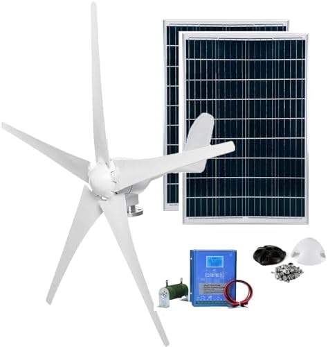3000W Wind Turbine Generator Kit - 12V/24V/48V Hybrid Solar Power System with 200W Solar Panel & MPPT Controller for Off-Grid Home Projects & Street Lighting
