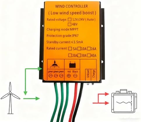 12V 24V 48V Waterproof Wind Charge Controller 100-3000W, IP67 Solar Generator Regulator for Wind Turbine - Durable Black Energy Management System