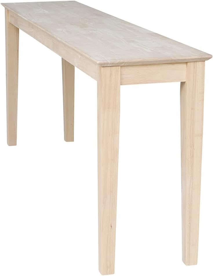 International Concepts Shaker Console Sofa Table, Entryway, 72-Inch Long, Solid Parawood, Unfinished