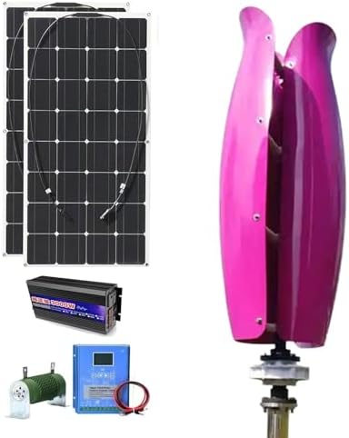 3KW Wind Turbine Generator Kit - 12V/24V/48V Vertical Axis Windmill + 2x100W Solar Panels + 3000W Inverter - Eco-Friendly Wind-Solar Hybrid Power System (White)