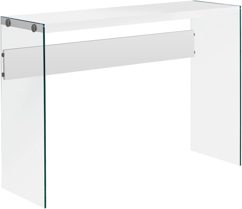 Monarch specialties , Console Sofa Table, Tempered Glass, Glossy White, 44'L