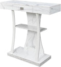 Convenience Concepts Newport Harri Console Table 36' - Modern Sofa Table with Storage Shelves, One Drawer Narrow Entryway Hall Table for Living Room, White Faux Marble/White