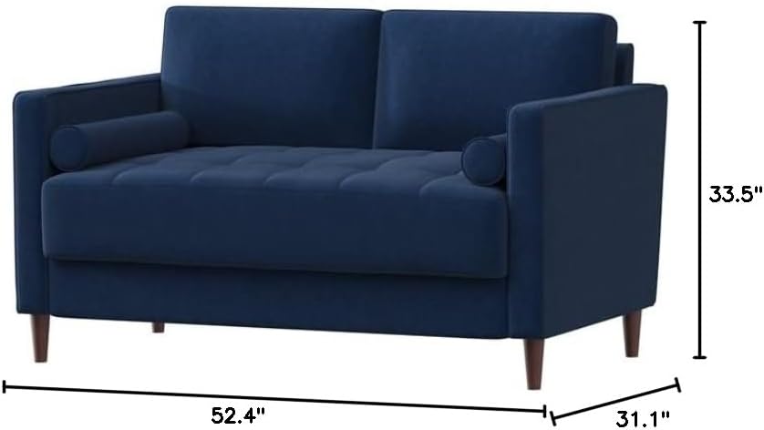 Studio Living® Lexington 52.4' Loveseat, Mid-Century Modern, Pocket Coil Comfort, Easy Assembly, Woven Fabric, Navy Blue