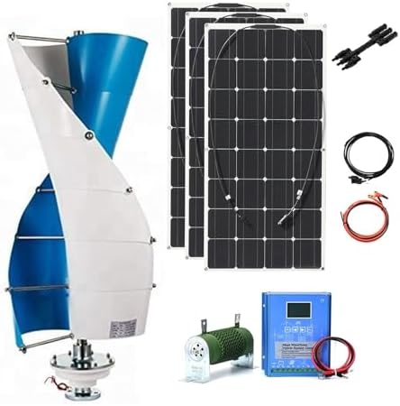 3000W Vertical Axis Wind Turbine Generator Kit with 300W Solar Panel & Controller - 12V 24V 48V 96V 120V Free Energy Solution for Home Use, Three Phase Windmill