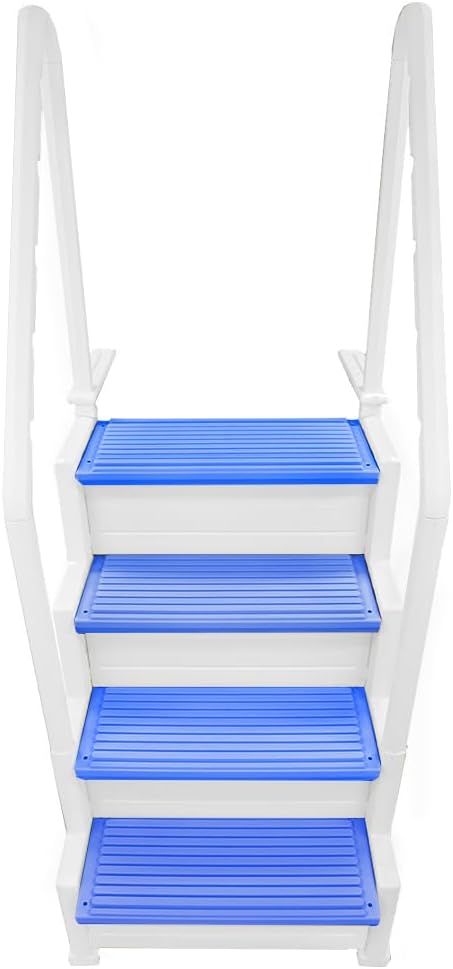 Aqua Select Everest in Pool Steps | White with Blue Steps | for Above Ground Swimming Pools | Mount to Decks 48 to 54 Inches | Safety Stairs Capacity Up to 350 Pounds