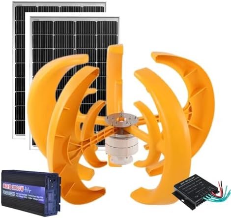 5200W Vertical Wind Turbine Generator 12V/24V/48V with Controller, 3000W Inverter & 2x100W Solar Panels for Efficient Wind-Solar Hybrid Energy Solution