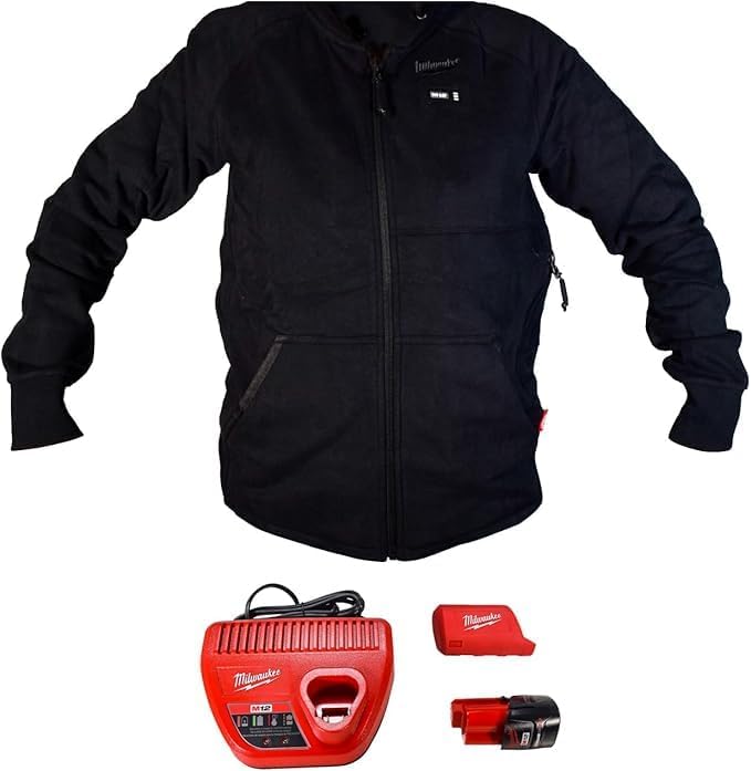 Milwaukee Hoodie KIT M12 12V Lithium-Ion Heated Front and Back Heat Zones Battery and Charger Included (3X-Large, Black)