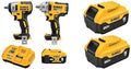 DEWALT 20V MAX Impact Wrench, Cordless 2-Tool Kit, 1/2-Inch Mid-Range and 3/8-inch Compact with 5ah Battery and Charger (DCK205P1) with 20V MAX 5 Ah Lithium Ion Battery 2-Pack (DCB205-2)