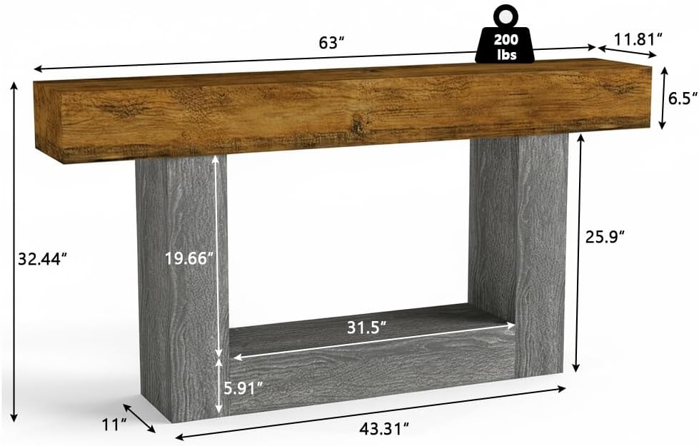 Spaco 63'' Long Console Table,2 Tier Farmhouse Entryway Table Sofa Table with Storage,Wood Behind Couch Table for Living Room, Hallway,Foyer