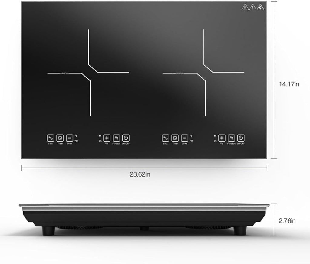 Dual Induction Cooktop, LED Sensor Touch Energy Saving Portable Induction Cooktop with Child Safety Lock and Timer 2 Burner Induction Cooktop