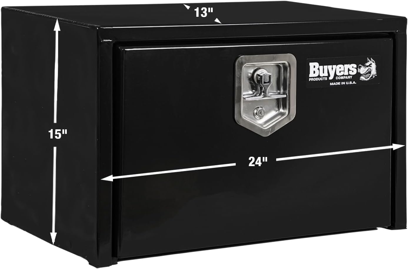 Buyers Products 1703322 Black Steel Underbody Truck Tool Box – 15 x 13 x 24 Inch - Truck Bed & Underbelly RV Storage Box, Locking T-Latch, Weather-Resistant, Heavy-Duty Flatbed Job Box, Made in USA