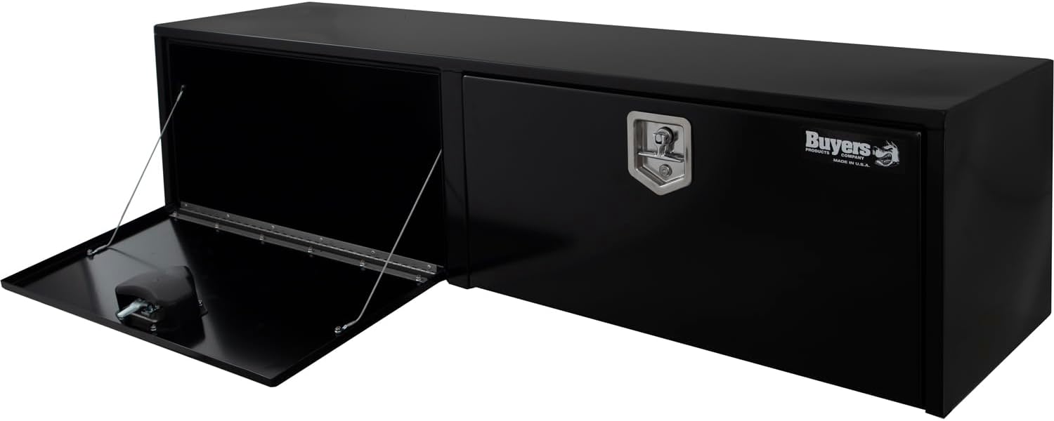 Buyers Products 1702325 Black Steel Underbody Truck Tool Box – 18 x 18 x 72 Inch - Truck Bed & Underbelly RV Storage Box, Locking T-Latch, Weather-Resistant, Heavy-Duty Flatbed Job Box, Made in USA