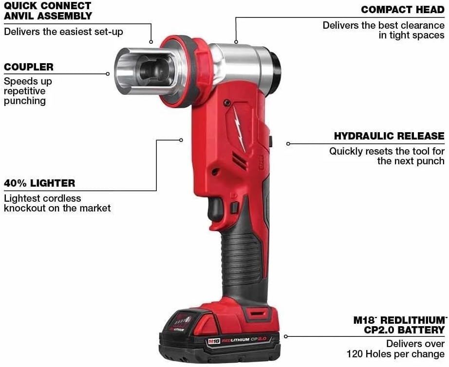 2676-23 Power Tool Combo Kits for Milwaukee M18 1/2-4' Cordless 10-Ton Knockout Tool Kit w/Carrying Case