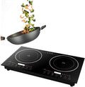 Electric Induction Dual Cooktop, Digital Kitchen Countertop Hot Plate Burners with Adjustable Temperature Black Crystal Panel 2200W