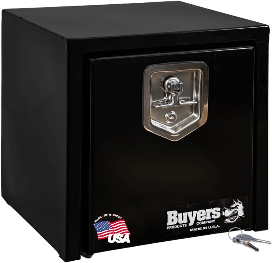Buyers Products 1703320 Black Steel Underbody Truck Tool Box – 15 x 13 x 15 Inch - Truck Bed & Underbelly RV Storage Box, Locking T-Latch, Weather-Resistant, Heavy-Duty Flatbed Job Box, Made in USA