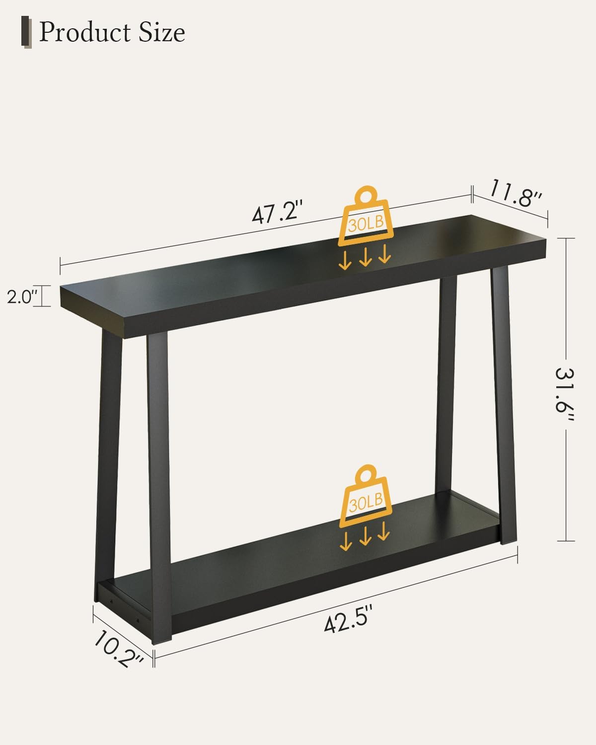 Masupu Console Table with Storage, Sofa Table with Shelf, Narrow Entryway Table for Hallway, Behind The Couch, Living Room, Foyer, Black