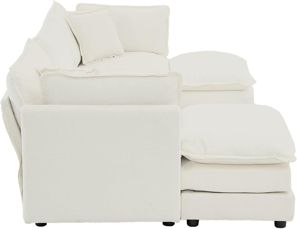 GNIXUU 111.5' Oversized Modular Sectional Sofa, Comfy Cloud Couch for Living Room, Modern Chenille Large Deep Seat U Shaped Couch with Reversible Chaise & Cushions(6 Seater, Beige White)