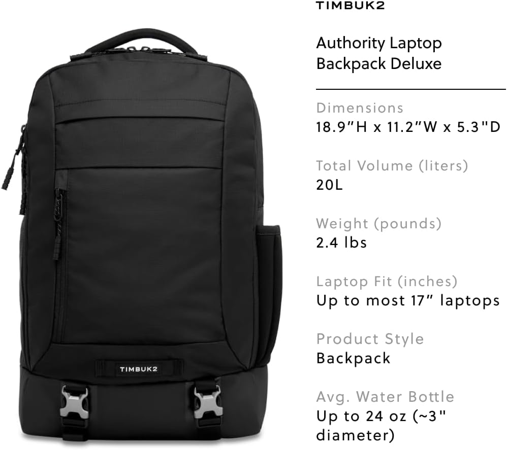 Timbuk2 Authority Laptop Backpack Deluxe, Eco Black Deluxe