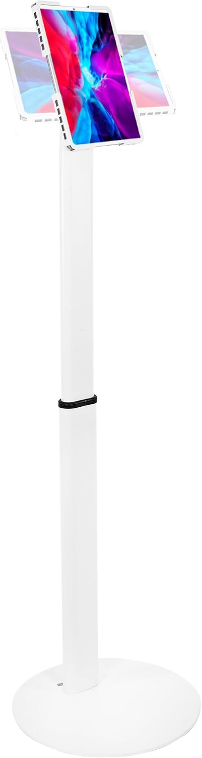 Mount-It! Anti-Theft Universal Tablet Floor Stand Kiosk, Locking Enclosure for iPad, Galaxy Tab & Surface Pro 9.7'–13.1', Height Adjustable 27.5'–47', Commercial Kiosk Stand, White