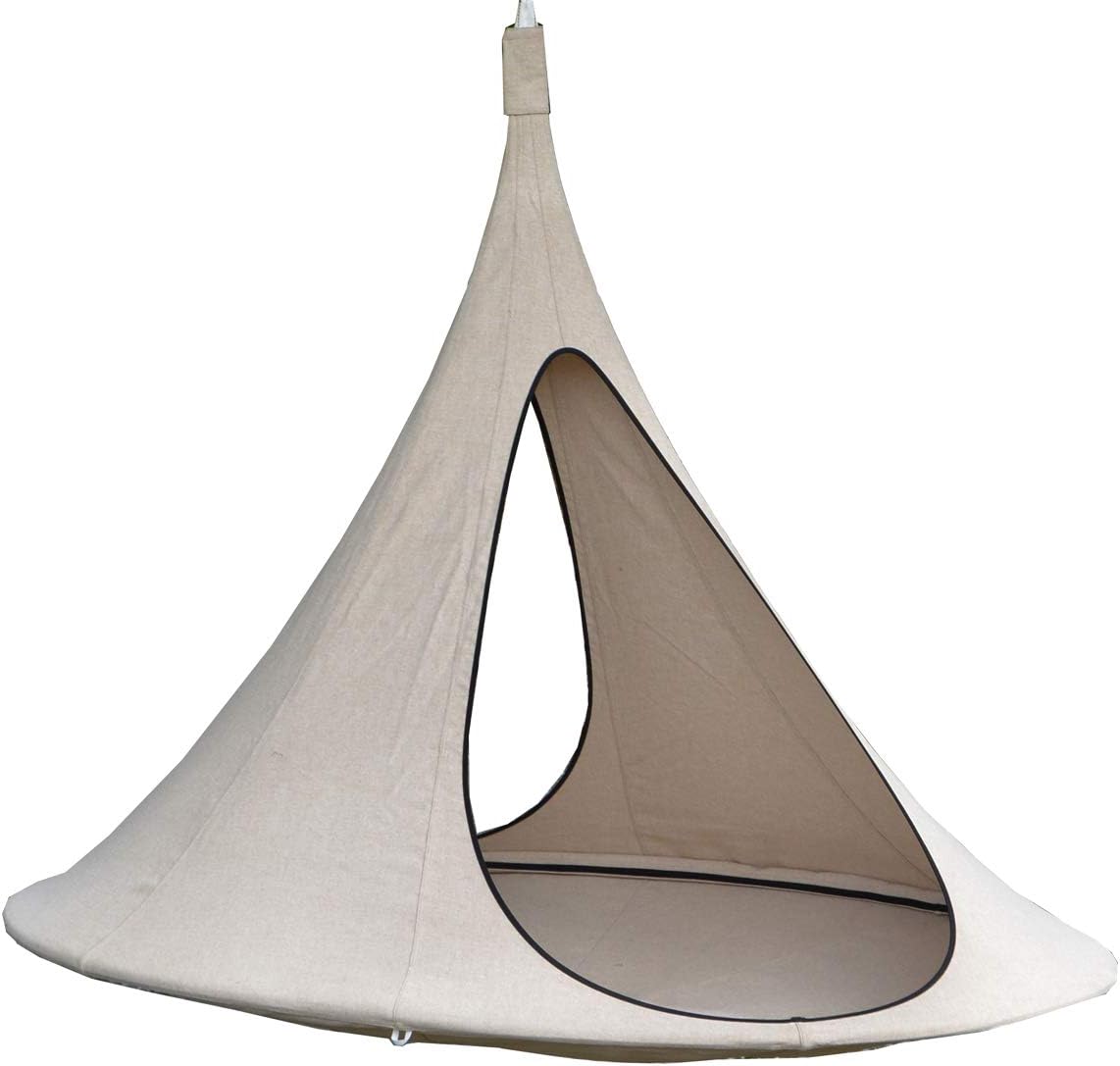 Vivere Cacoon Hanging Songo Chair- Indoor/Outdoor Olefin Canvas- 440 lb Capacity (Sand)