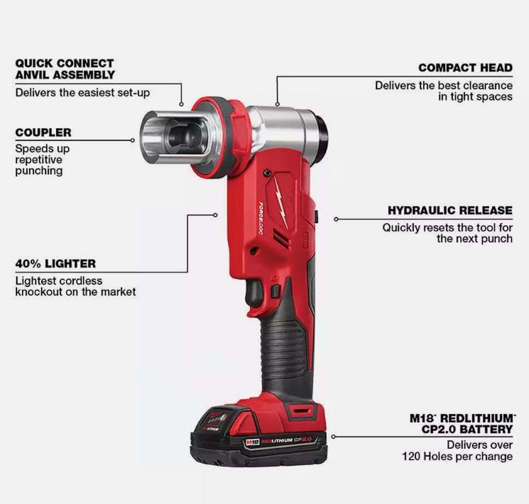 For Milwaukee 2677-23 M18 18V 4-Inch 6-Ton Forcelogic Knockout Tool Kit，Specialty Electrician Tools，with Toolbox 2PC.