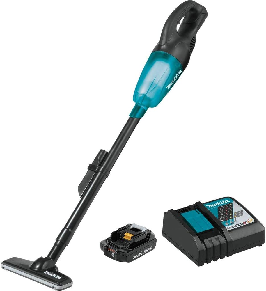 Makita XLC02R1B 18V LXT Lithium-Ion Compact Cordless Vacuum Kit (2.0Ah), Black/Greenish Blue