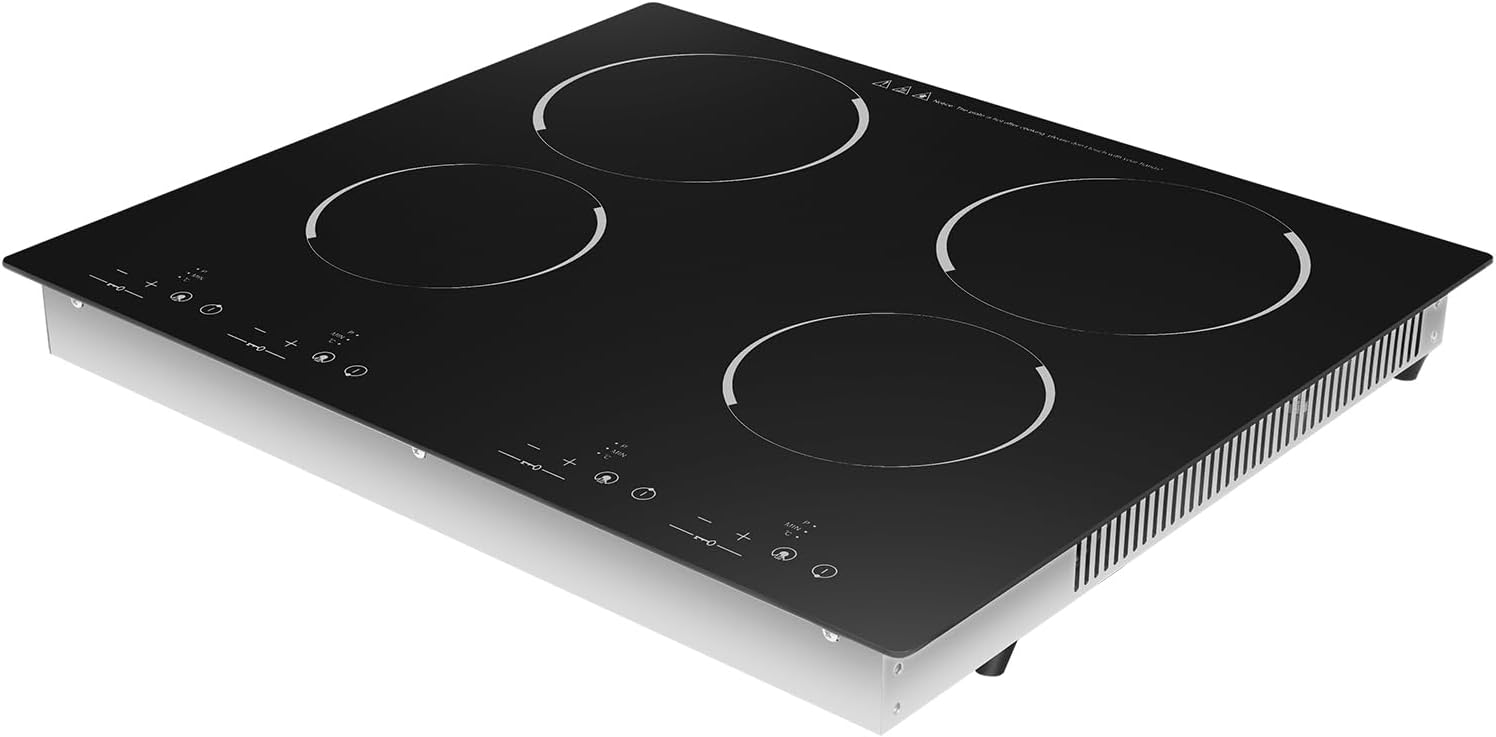 Electric Cooktop, 4 Burner Electric Cooktop 23 Inch, Built-in Stove Top with LED Digital Display, Safety Lock, Over-Temperature Protection, 110V Plug in Radiant Ceramic Cooktops