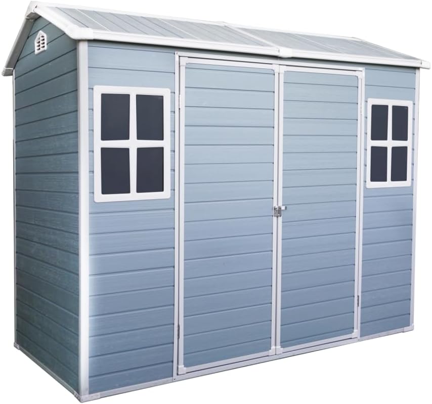 8x4FT Resin Garden Shed - Plastic Lean to Shed with Floor, Lockable Outdoor Storage Sheds for Patio Yard, Outdoor Shed with Floor Included (White)