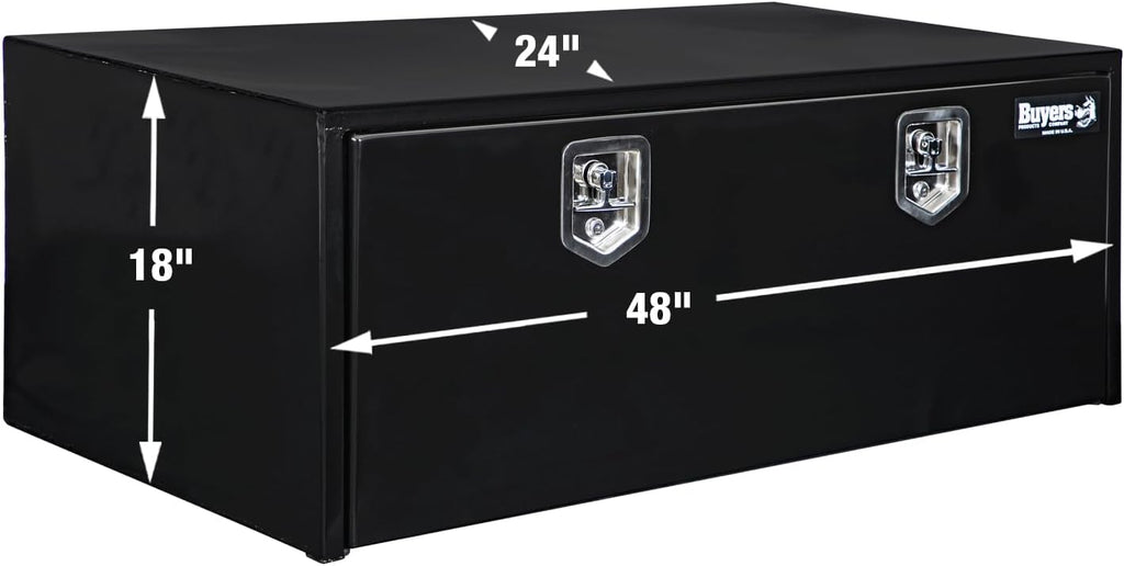 Buyers Products 1708310 Black Steel Underbody Truck Tool Box – 18 x 24 x 48 Inch - Truck Bed & Underbelly RV Storage Box, Locking T-Latch, Weather-Resistant, Heavy-Duty Flatbed Job Box, Made in USA