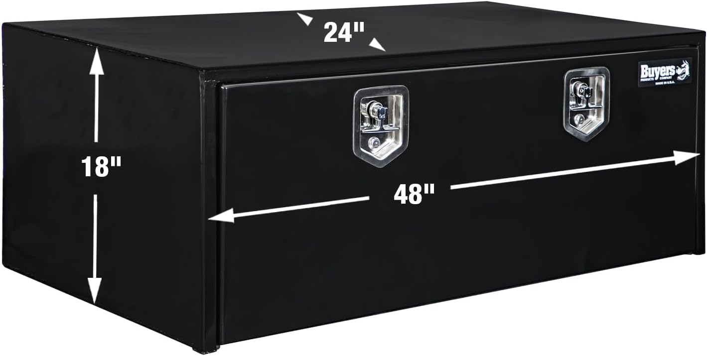 Buyers Products 1708310 Black Steel Underbody Truck Tool Box – 18 x 24 x 48 Inch - Truck Bed & Underbelly RV Storage Box, Locking T-Latch, Weather-Resistant, Heavy-Duty Flatbed Job Box, Made in USA