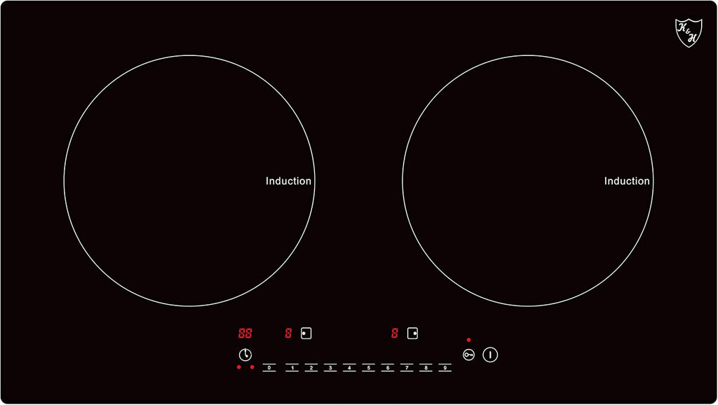 K&H 2 Burner Dual Double 24 Inch Built-in Induction Electric Stove Top Ceramic Cooktop 120V 1800W INDH-1802-120Hx