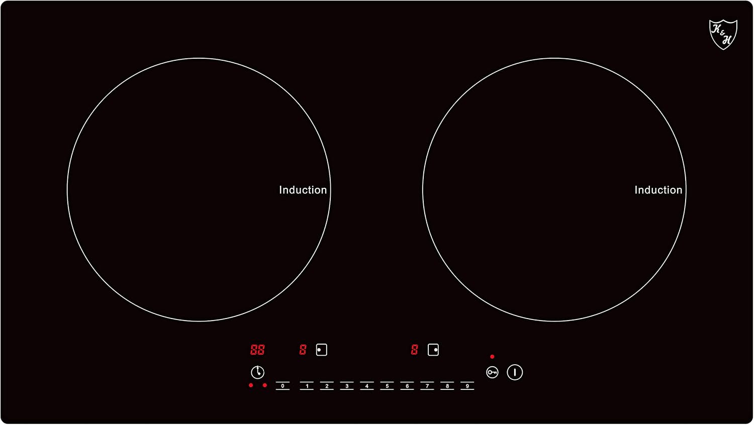 K&H 2 Burner Dual Double 24 Inch Built-in Induction Electric Stove Top Ceramic Cooktop 120V 1800W INDH-1802-120Hx