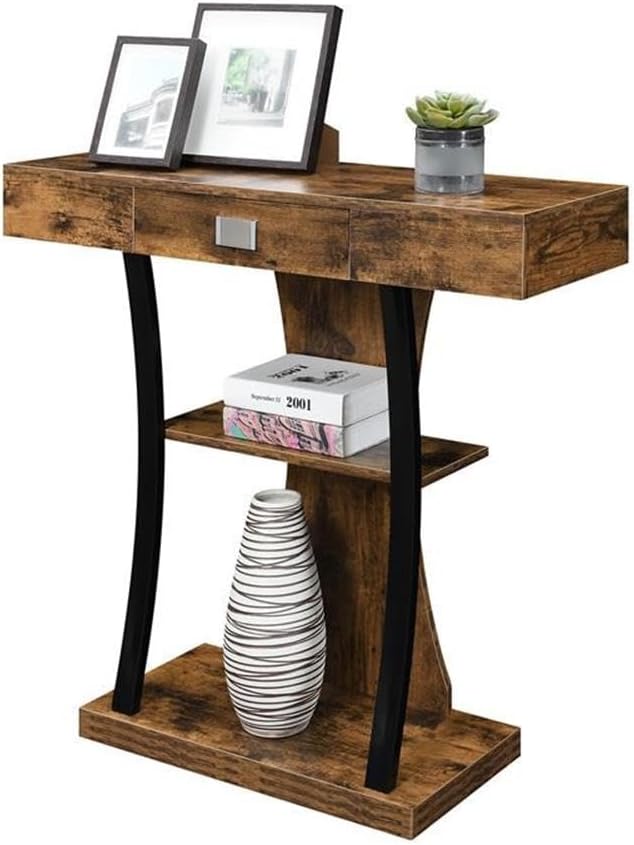 Convenience Concepts Newport Harri Console Table 36' - Modern Sofa Table with Storage Shelves, One Drawer Narrow Entryway Hall Table for Living Room, Barnwood/Black