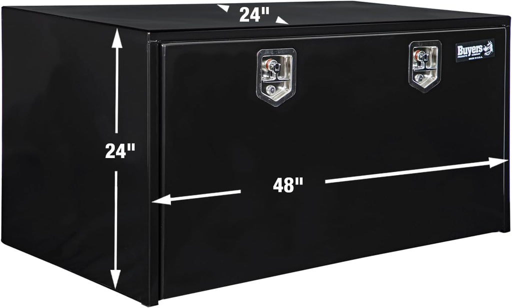 Buyers Products 1704310 Black Steel Underbody Truck Tool Box – 24 x 24 x 48 Inch - Truck Bed & Underbelly RV Storage Box, Locking T-Latch, Weather-Resistant, Heavy-Duty Flatbed Job Box, Made in USA