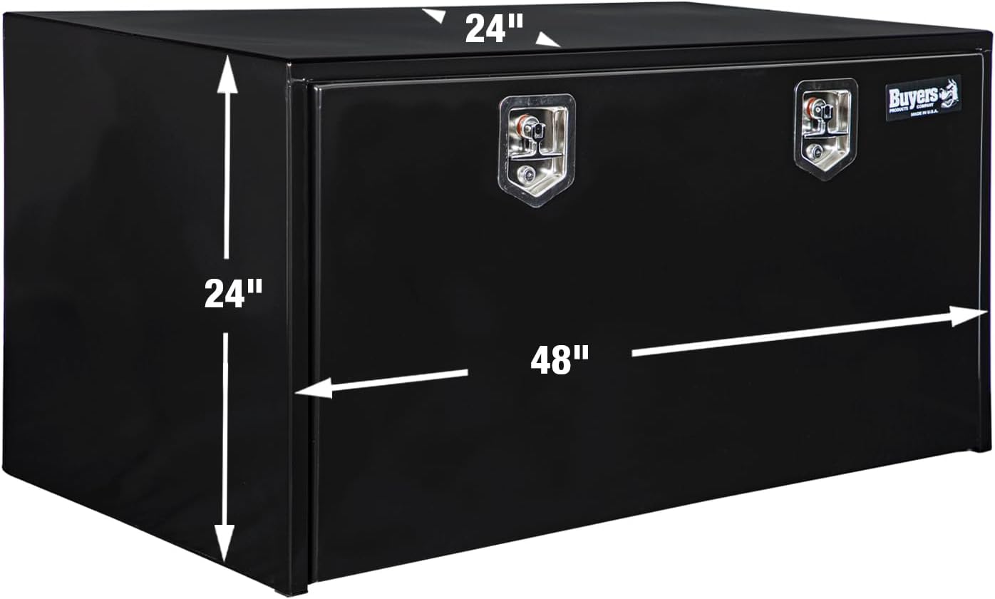 Buyers Products 1704310 Black Steel Underbody Truck Tool Box – 24 x 24 x 48 Inch - Truck Bed & Underbelly RV Storage Box, Locking T-Latch, Weather-Resistant, Heavy-Duty Flatbed Job Box, Made in USA
