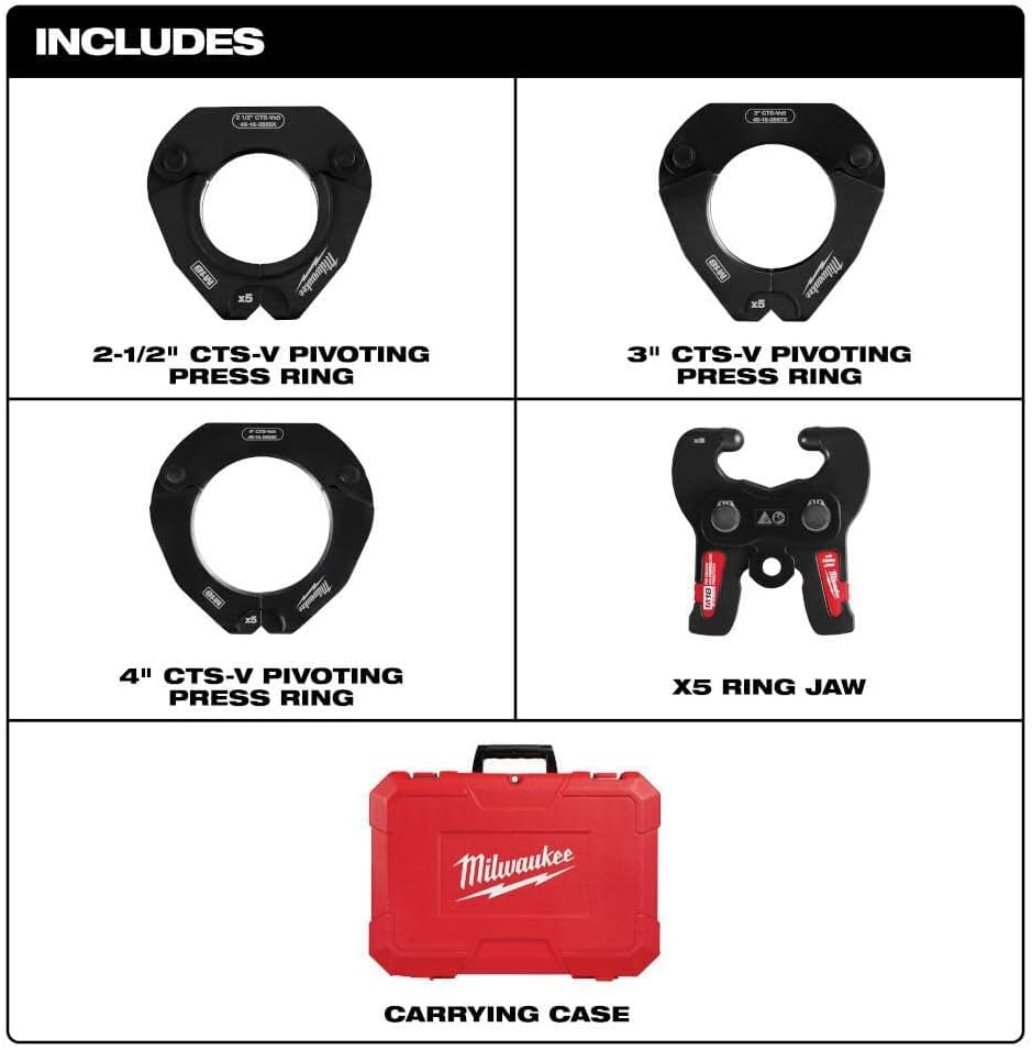 Milwaukee 2-1/2 Inch - 4 Inch CTS-V Pivoting Press Ring Kit for M18 FORCE LOGIC Press Tools