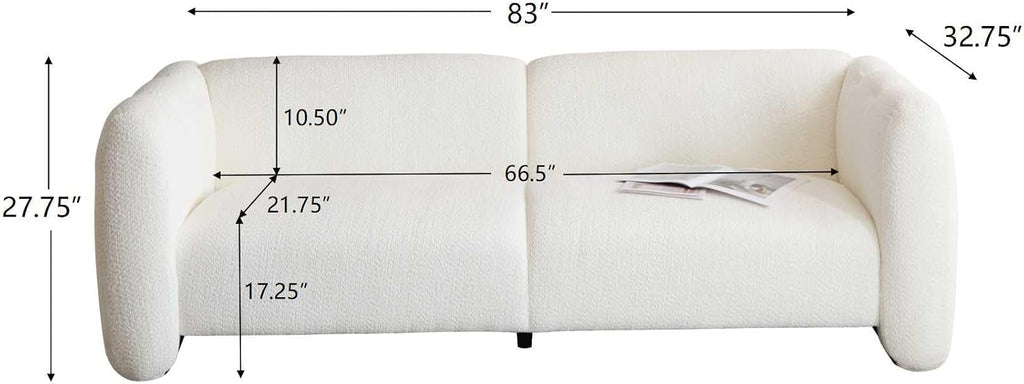 Christopher Knight Home Carine 83'' Sofa Couch, Cozy Boucle Fabric Upholstered 3-Seater Seating Sofa, Comfy Couches for Living Room and Office, Modern Oversized Loveseat, Curved Wave Design, White