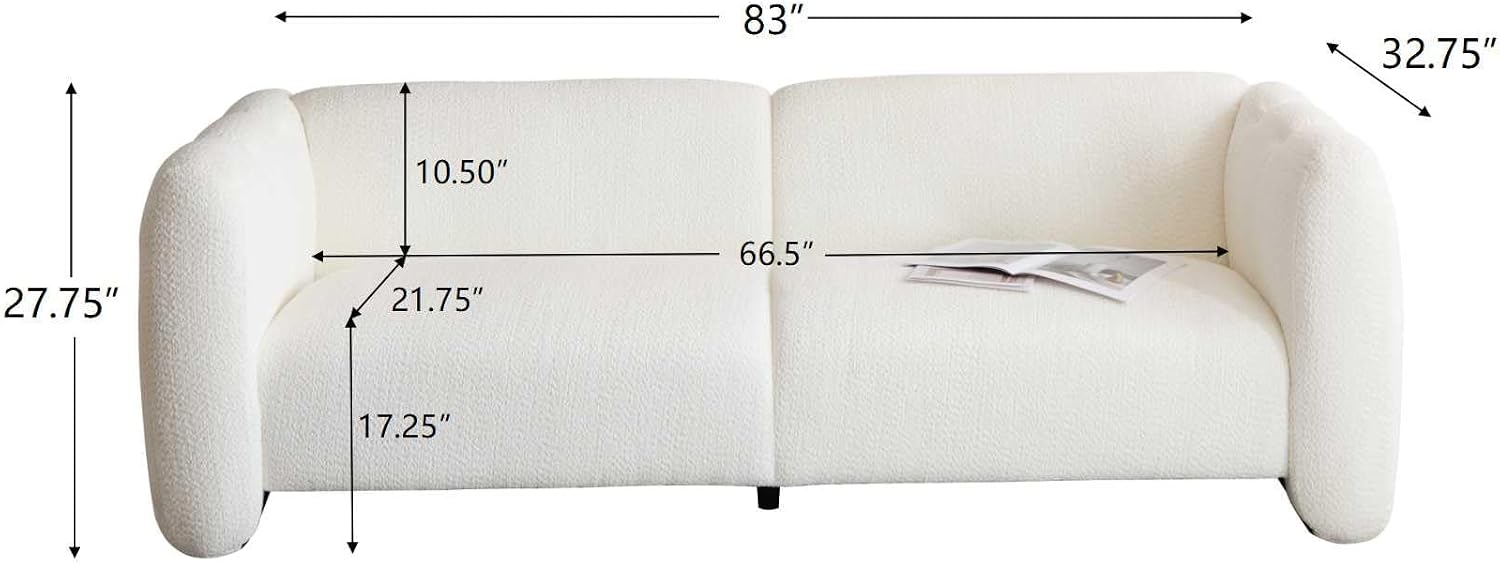 Christopher Knight Home Carine 83'' Sofa Couch, Cozy Boucle Fabric Upholstered 3-Seater Seating Sofa, Comfy Couches for Living Room and Office, Modern Oversized Loveseat, Curved Wave Design, White