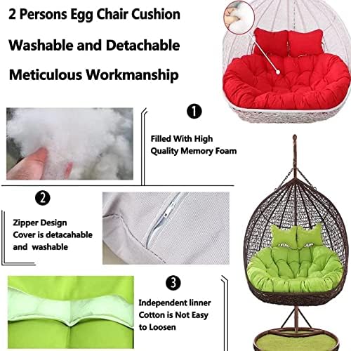 Replacement Double Egg Chair Cushion Outdoor Patio Wicker Loveseat Hanging Swing Egg Chairs for 2 Persons Ideal for Patio Backyard Balcony - Hammock Swing Chair Cushion