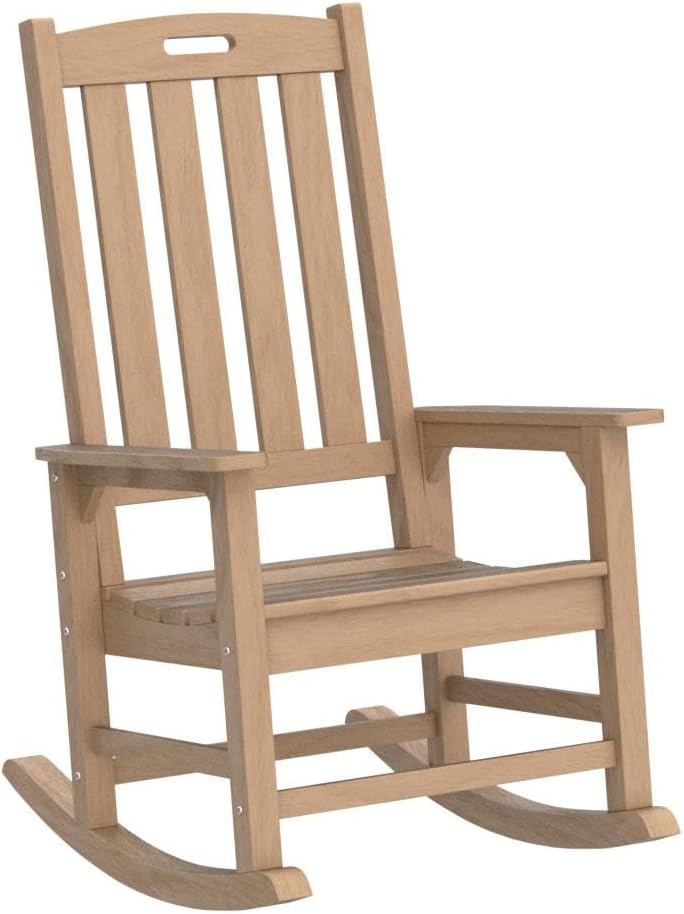Psilvam Oversized Outdoor Rocking Chair Set of 2, Porch Rocker with 21' Wide Seat and 32' Tall Backrest, Pre-Assembled with Most Components for Effortless Installation (Teak Color)