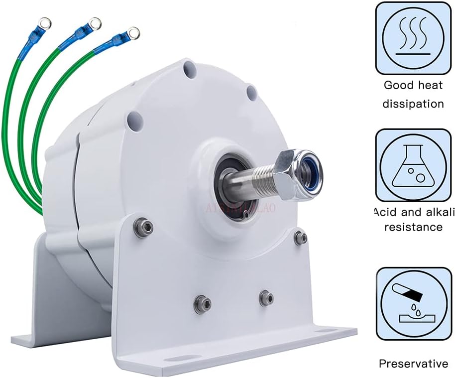 12v, Generators 3000W 12V 24V 48V 220V 3 Phase Gearless Permanent Magnet AC Alternators with Base Low RPM Free Energy Wind Turbine Suitable for Hydroelectric