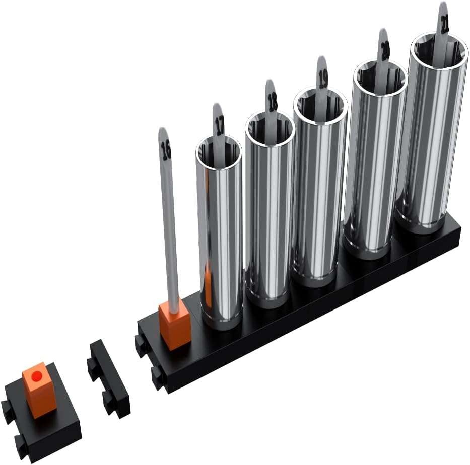 ToolBox Widget Socket Organizer ¼ Inch Pro Series – Modular Magnetic Socket Holder with Missing Tool Indicator – Size Stems NOT Included - 6 Pack, 72 Organizers