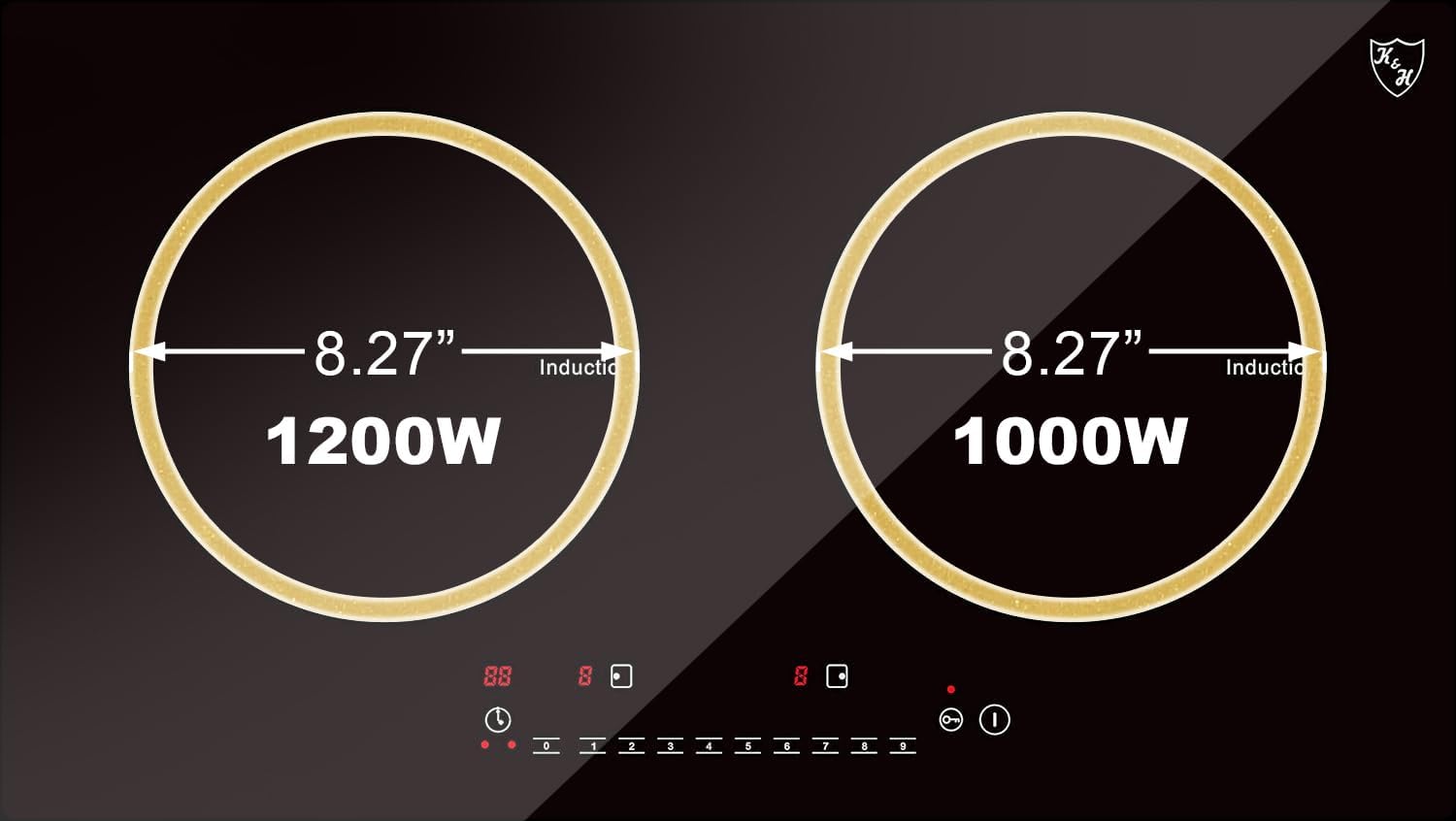 K&H 2 Burner Dual Double 24 Inch Built-in Induction Electric Stove Top Ceramic Cooktop 120V 1800W INDH-1802-120Hx