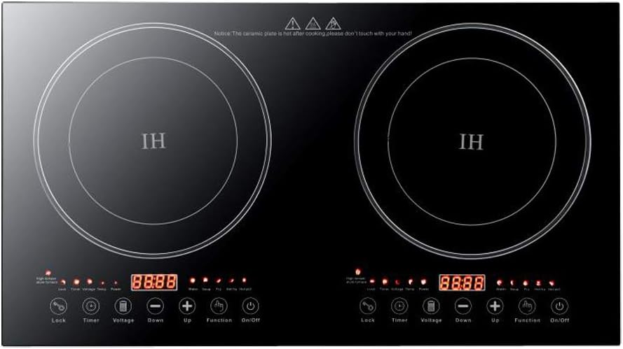 Electric Double Induction Cooktop, 1200W+1200W Countertop Burner Hot Plate, LCD Sensor Touch Screen Energy-Saving, 110V Portable Induction Cooktops 2 Burner with Timer