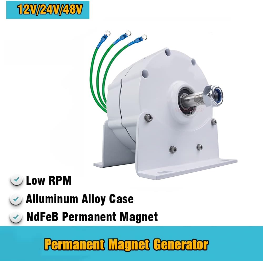 Gearless Permanent Magnet Generator,3000W-9000W Low Speed 12V 24V 48V 220V Ac Alternator for Water Conservancy and Wind Power (with Base)