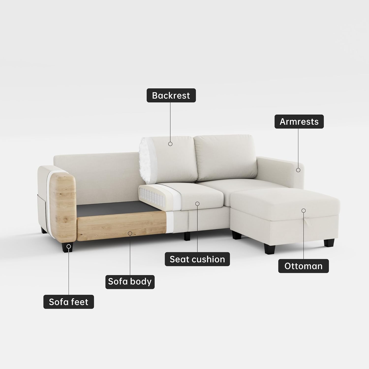 Sectional Sofa Couches for Living Room-78''Convertible Modular Three-Seater L-Shaped Pet-Friendly Couch,Washable Sofa Cover-Bench Storage,Suitable for Small Living Room,Apartment,Office-Beige